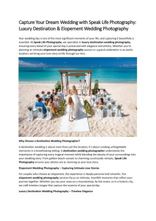 Capture Your Dream Wedding with Speak Life Photography Luxury Destination Elopem