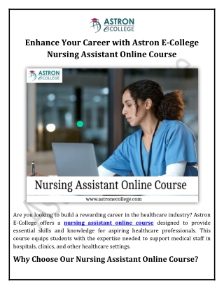 Enhance Your Career with Astron E-College Nursing Assistant Online Course