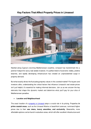 Key Factors That Affect Property Prices in Limassol