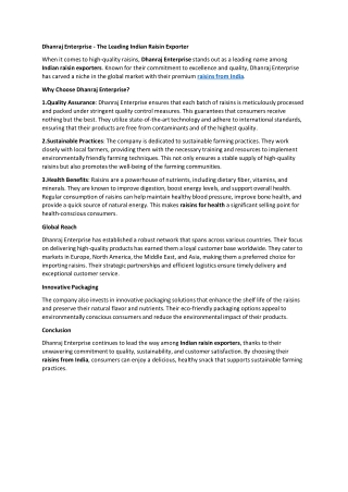 The Leading Indian Raisin Exporter