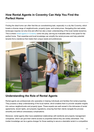 How Rental Agents in Coventry Can Help You Find the Perfect Home