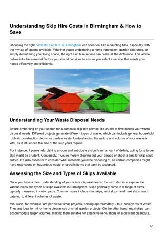 Understanding Skip Hire Costs in Birmingham How to Save