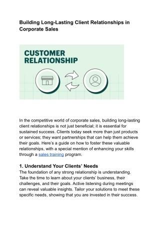 Building Long-Lasting Client Relationships in Corporate Sales