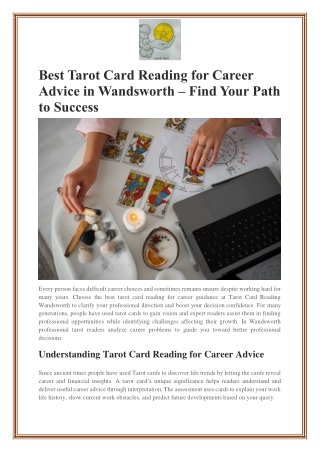 Best Tarot Card Reading for Career Advice Wandsworth- Find Your Path to Success