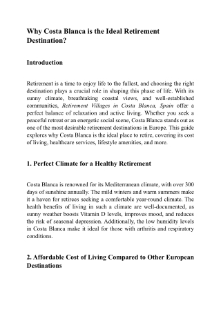 Why Costa Blanca is the Ideal Retirement Destination?