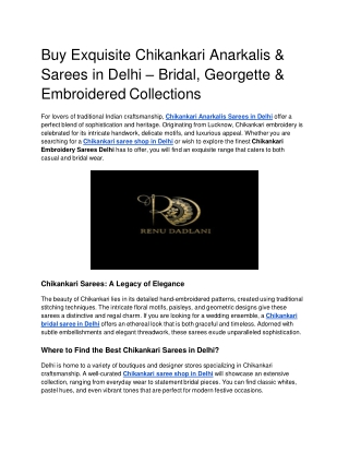 Buy Exquisite Chikankari Anarkalis & Sarees in Delhi – Bridal, Georgette & Embroidered Collections