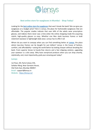 Best online store for eyeglasses in Mumbai -  Shop Today!