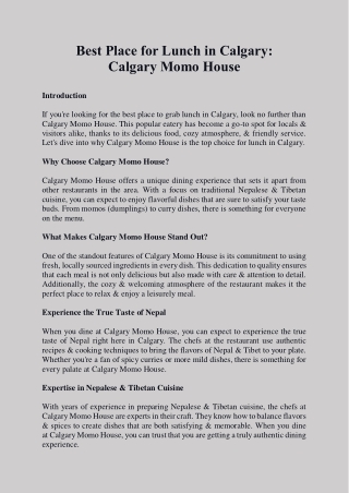 Best Place for Lunch in Calgary