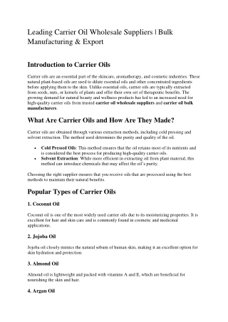 Leading Carrier Oil Wholesale Suppliers and Bulk Manufacturing & Export