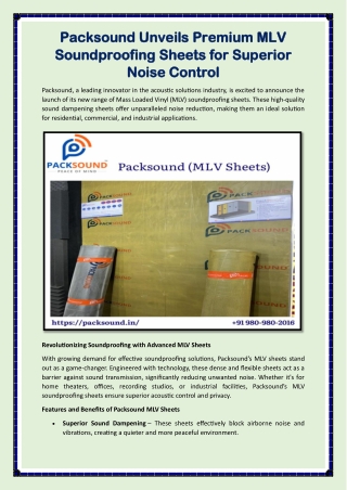 Packsound Unveils Premium MLV Soundproofing Sheets for Superior Noise Control