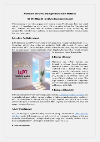 Aluminium and uPVC are Highly Sustainable Materials