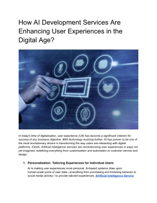 How AI Development Services Are Enhancing User Experiences in the Digital Age