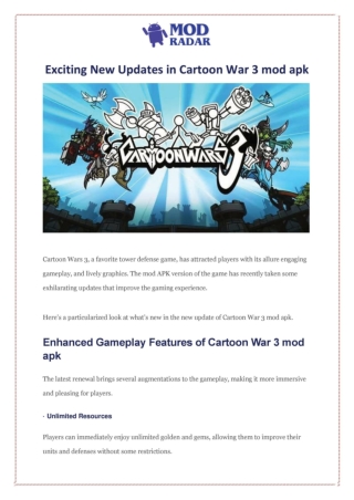 Exciting New Updates in Cartoon War 3 mod apk