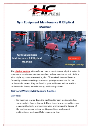 Gym Equipment Maintenance & Elliptical Machine