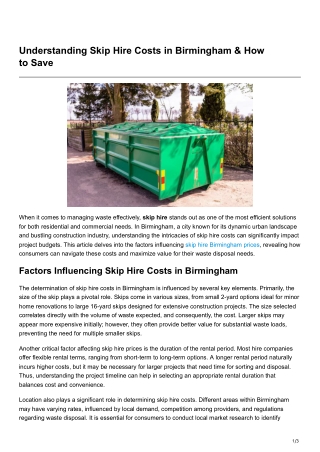 Understanding Skip Hire Costs in Birmingham How toSave