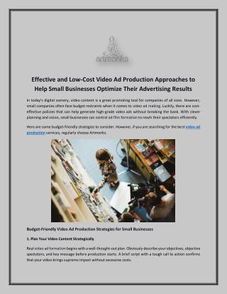 Effective and Low-Cost Video Ad Production Approaches to Help Small Businesses
