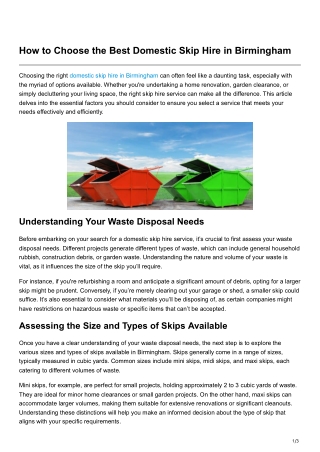 How to Choose the Best Domestic Skip Hire in Birmingham