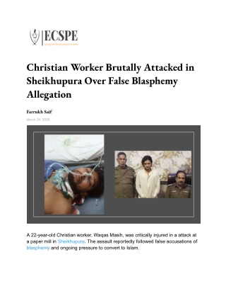 Christian Worker Brutally Attacked in Sheikhupura Over False Blasphemy Allegation