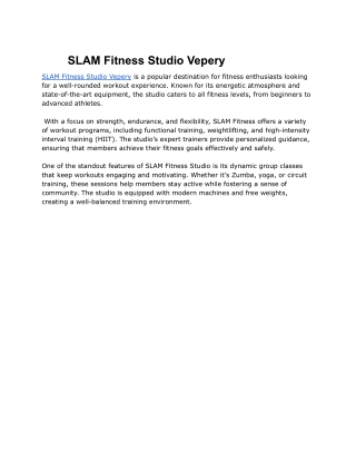 SLAM Fitness Studio Vepery