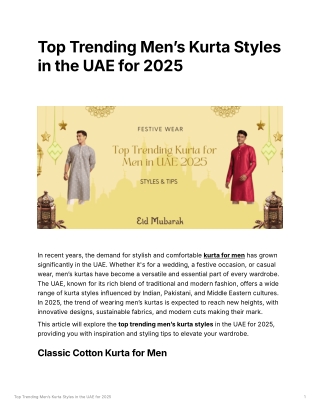 Top Trending Men’s Kurta Styles in the UAE for 2025