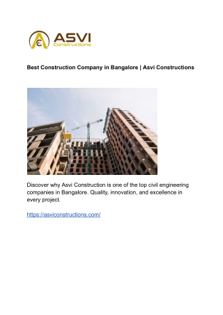 Best Construction Company in Bangalore _ Asvi Constructions