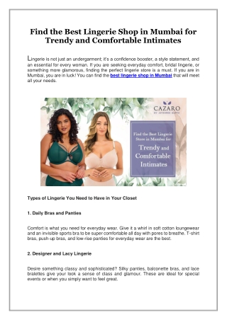 Find the Best Lingerie Shop in Mumbai for Trendy and Comfortable Intimates