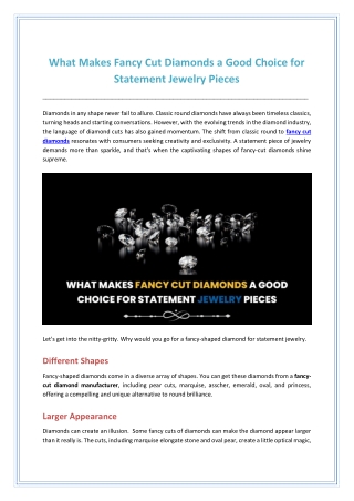 What Makes Fancy Cut Diamonds a Good Choice for Statement Jewelry Pieces