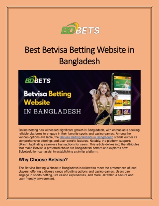 Best Betvisa Betting Website in Bangladesh