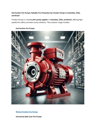 Reliable Fire Protection by Frontier Pumps in Colombia, Chile, and Brazil