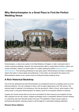 Why Wolverhampton is a Great Place to Find the Perfect WeddingVenue