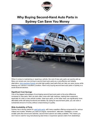 Why Buying Second-Hand Auto Parts in Sydney Can Save You Money