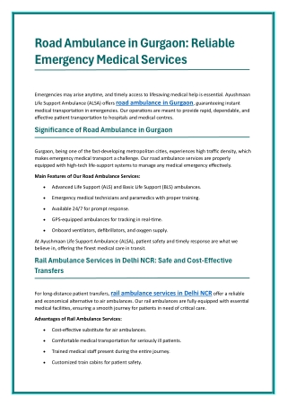 Road Ambulance in Gurgaon_Reliable Emergency Medical Services