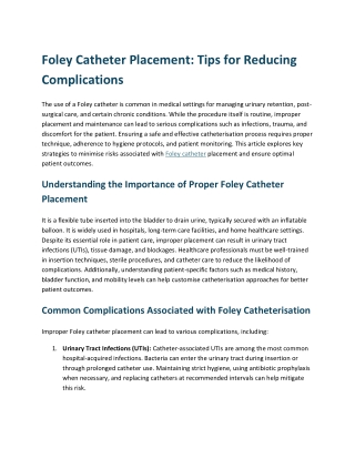 Foley Catheter Placement Tips for Reducing Complications