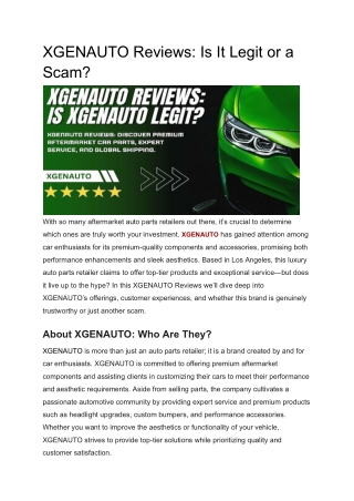 XGENAUTO Reviews: Premium Auto Parts for Performance And  Style