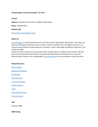 CheckChangers Currency Exchange  Car Title