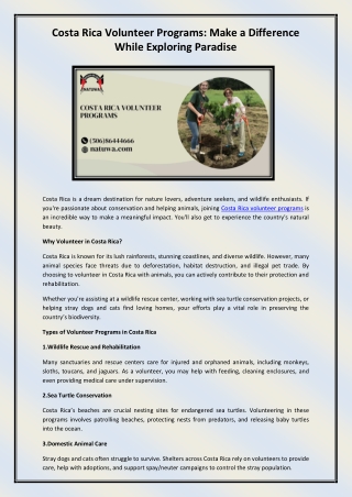 costa rica volunteer programs