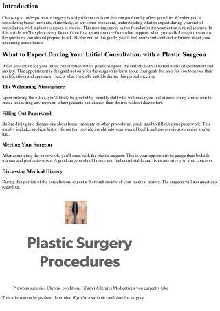 What to Expect During Your Initial Consultation with a Plastic Surgeon