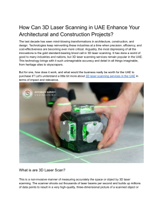 How Can 3D Laser Scanning in UAE Enhance Your Architectural and Construction Projects