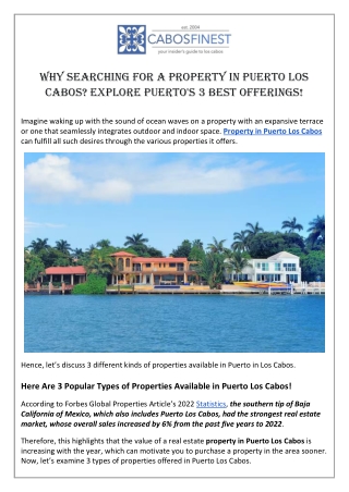 Searching for a Property in Puerto Los Cabos Explore Puerto's 3 Best Offerings!