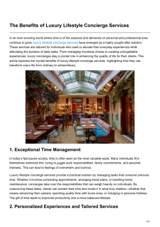 The Benefits of Luxury Lifestyle Concierge Services