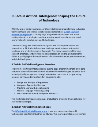 B.Tech in Artificial Intelligence Shaping the Future of Technology