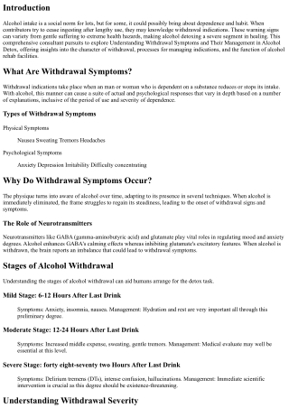 Understanding Withdrawal Symptoms and Their Management in Alcohol Detox