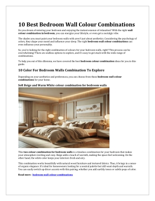 Bedroom Wall Colour Combinations