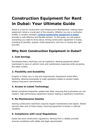 Construction Equipment rental companies in Dubai