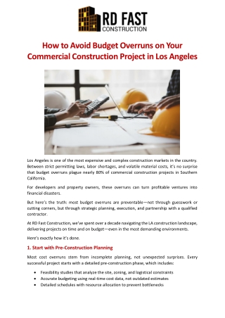 How to Avoid Budget Overruns on Your Commercial Construction Project in Los Angeles