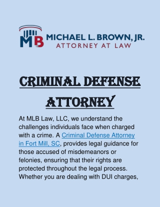 Criminal Defense Attorney in Fort Mill, SC: Strong Legal Representation