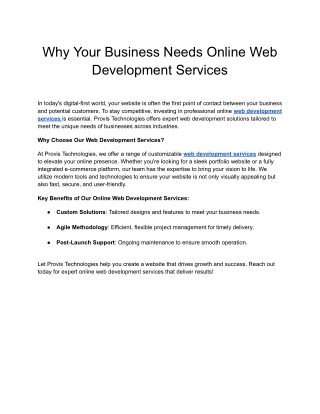 Why Your Business Needs Online Web Development Services