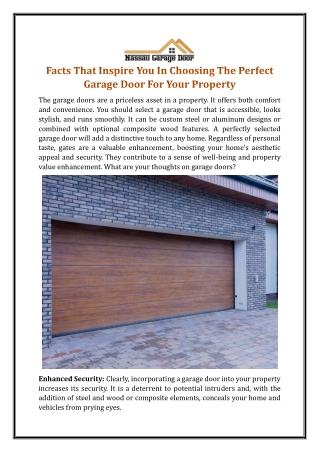 Facts That Inspire You In Choosing The Perfect Garage Door For Your Property