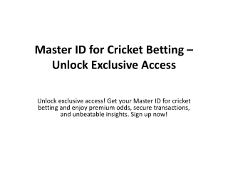 Master ID for Cricket Betting – Unlock Exclusive Access