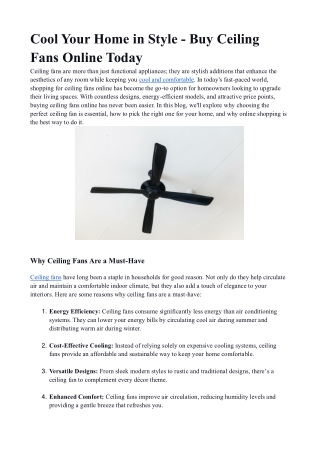 Cool Your Home in Style - Buy Ceiling Fans Online Today